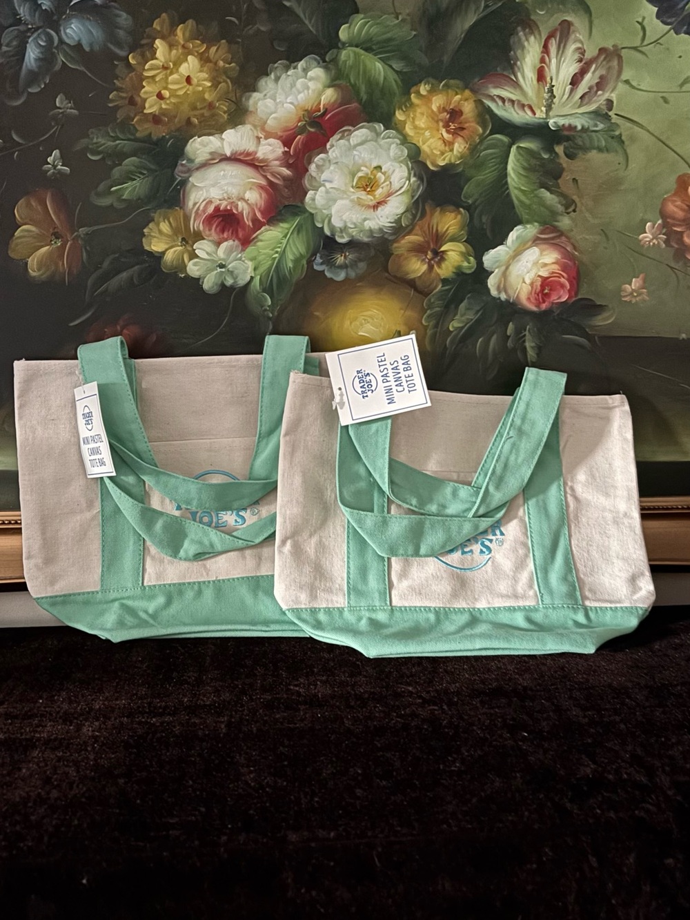 NWT Trader Joe's 2 Mini Reusable Canvas Cotton Tote Bags green